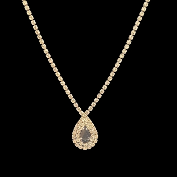 Vintage Teardrop Rhinestone Necklace 16" - Picture 1 of 5